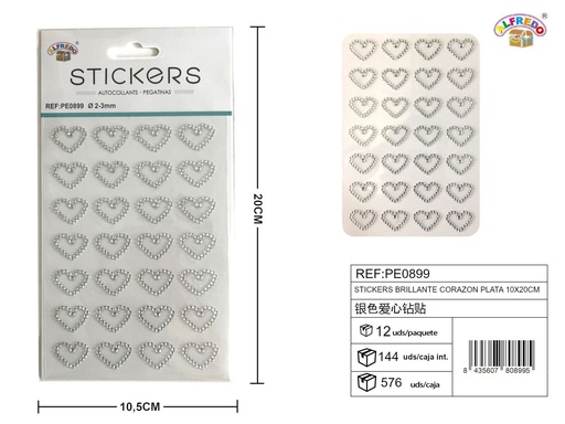 [PE0899] Sticker brillante corazón plata 10 x 20 cm - Etiqueta decorativa