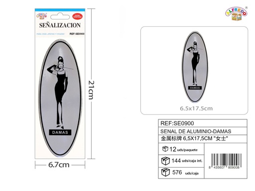[SE0900] Señal de Aluminio-Damas 6.5X17.5CM - Placa metálica decorativa
