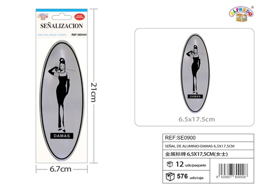 [SE0900] Señal de aluminio "Damas" 6.5x17.5cm para baños