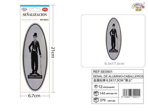 [SE0901] Señal de Aluminio-Caballeros 6.5X17.5CM - Placa metálica decorativa