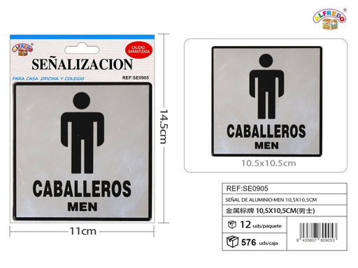 [SE0905] Señal de aluminio "Men" 10.5x10.5cm