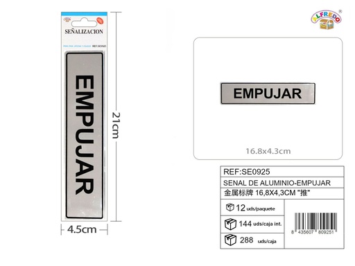 [SE0925] Señal de aluminio - EMPUJAR - Etiquetas metálicas