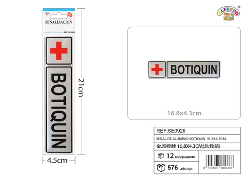 [SE0926] Señal de aluminio - BOTIQUÍN 16.8 x 4.3 cm - Etiquetas metálicas