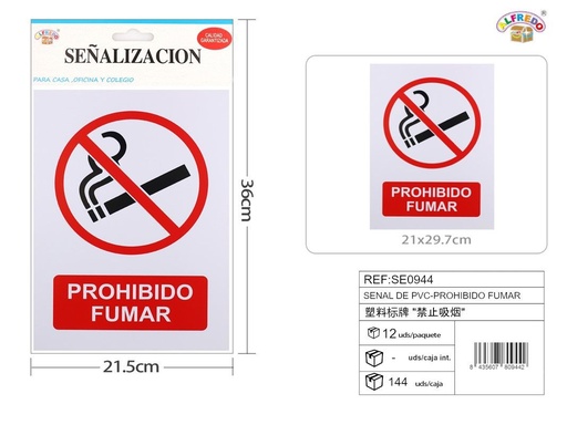 [SE0944] Señal de PVC "Prohibido fumar" 21.5x36cm para señalización