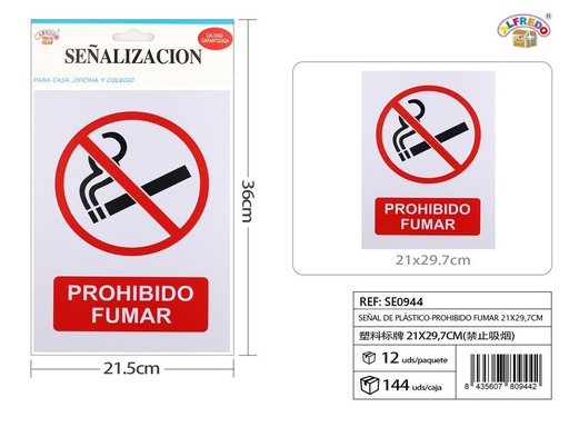 [SE0944] Señal de PVC "Prohibido fumar" 21.5x36cm para señalización