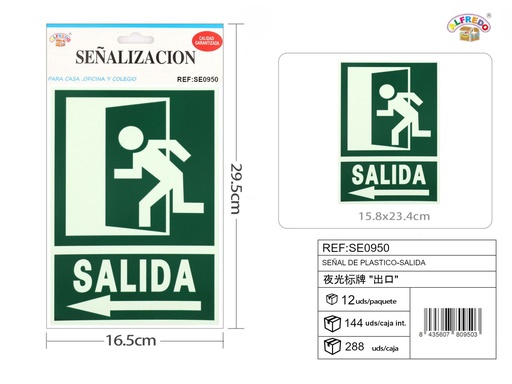 [SE0950] Señal de plástico "Salida" 15.8x23.4cm para seguridad