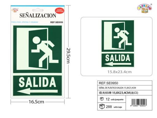 [SE0950] Señal de plástico "Salida" 15.8x23.4cm para seguridad