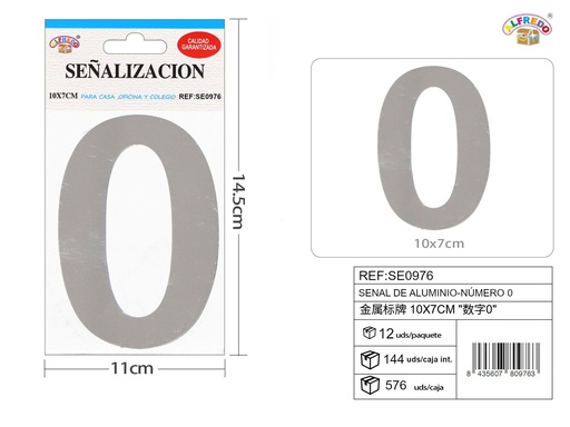 [SE0976] Señal de aluminio número 0 10X7 cm - Señales de metal