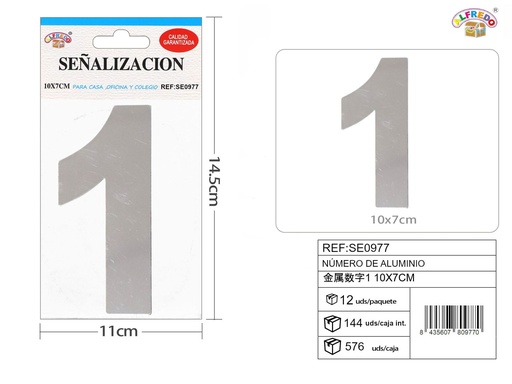 [SE0977] Señal de aluminio número 1 10X7 cm - Señales de metal