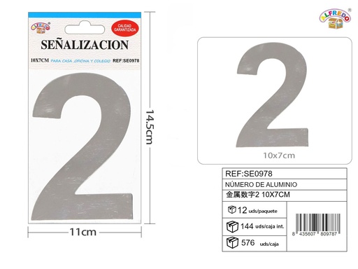 [SE0978] Señal de aluminio número 2 10X7 cm - Señales de metal