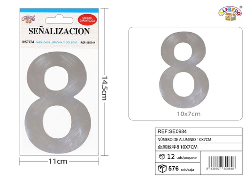[SE0984] Señal de aluminio número 8 10X7 cm - Señales de metal