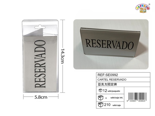 [SE0992] Cartel reservado acrílico - Señales de metal