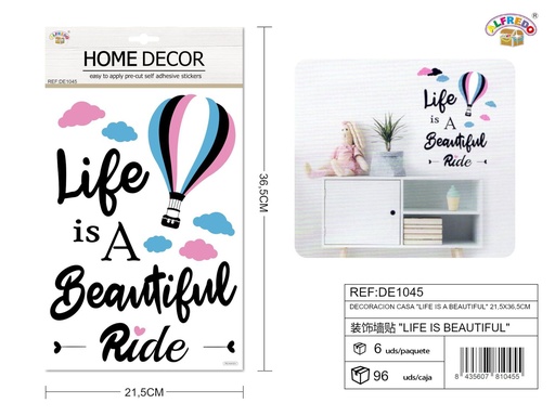 [DE1045] Decoración para el hogar "Life is a beautiful" 21.5x36.5cm para paredes