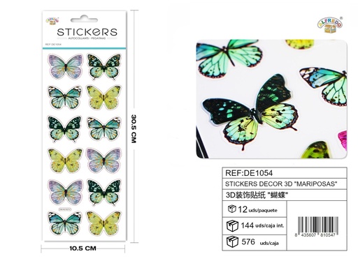 [DE1054] Stickers decorativos 3D "Mariposas" 10.5x30.5cm - Decoración de interiores