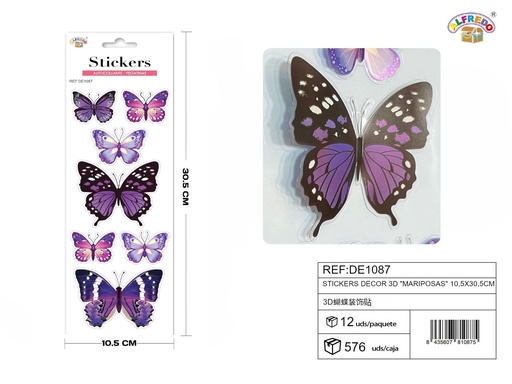 [DE1087] Stickers decorativos 3D "mariposas" 10,5x30,5cm para manualidades