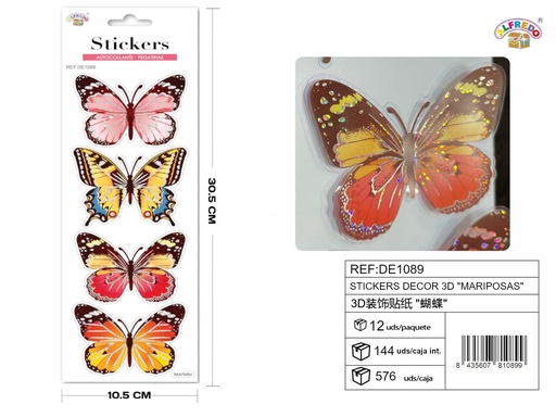 [DE1089] Stickers decorativos 3D "Mariposas" 10.5x30.5cm para manualidades y decoración