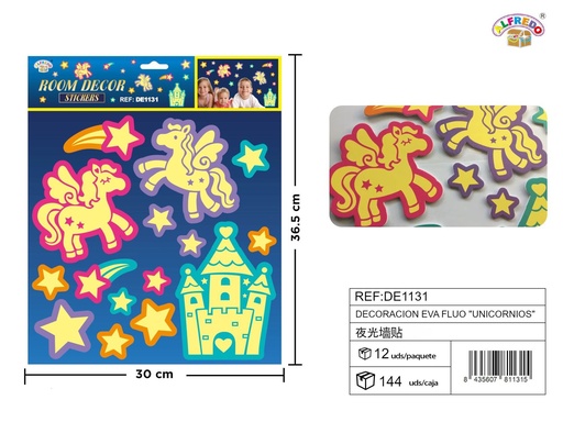 [DE1131] Decoración de unicornios fluorescente EVA 30x36.5cm para cuartos infantiles