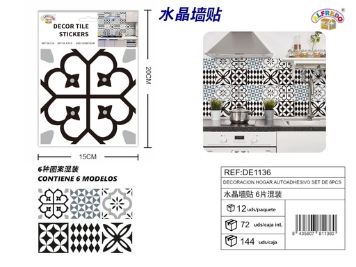[DE1136] Decoración de pared autoadhesiva set de 6pcs 15x15cm - Adhesivos