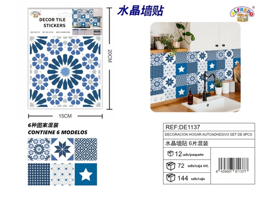 [DE1137] Decoración de pared autoadhesiva set de 6pcs 15x15cm - Adhesivos