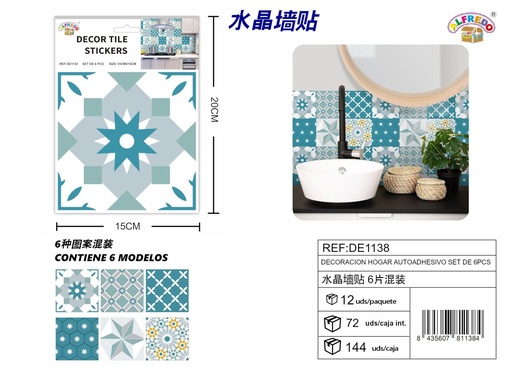 [DE1138] Decoración autoadhesiva set de 6pcs 15x15cm para paredes