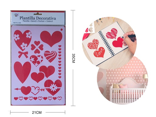 [PL1208] Plantilla decorativa "Corazón" 21x35 cm - Plantillas decorativas