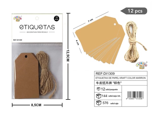 [DI1309] Etiquetas de papel Kraft color marrón rectangular 10.5 x 10.5 cm - Etiquetas de regalo