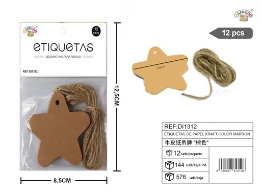 [DI1312] Etiquetas papel Kraft marrón estrella 10.5 x 10.5 cm - Etiquetas de regalo