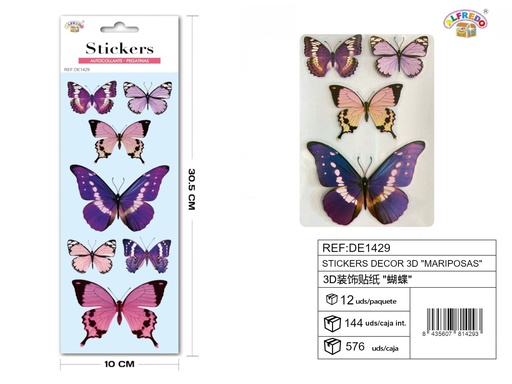 [DE1429] Stickers decorativos 3D "Mariposa" 10x30.5cm - Decoración para el hogar