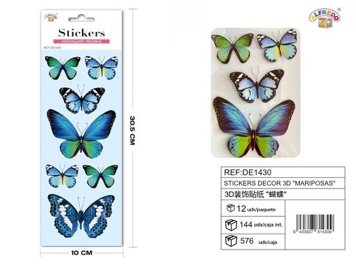 [DE1430] Stickers decorativos 3D "Mariposa" 10x30.5cm - Decoración para el hogar