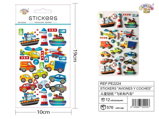 [PE2224] Stickers "aviones y coches" 10x19cm