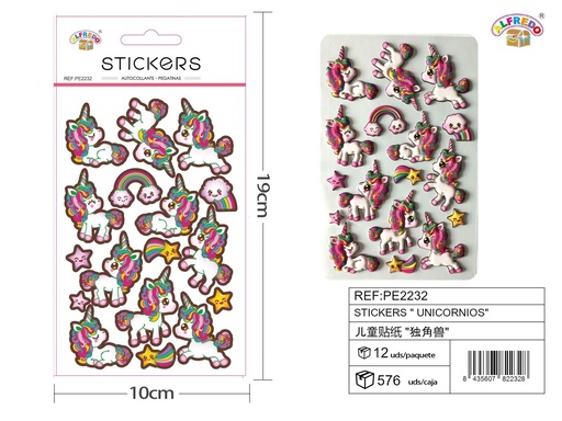 [PE2232] Stickers "unicornios" 10x19cm para manualidades