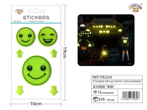 [PE2239] Stickers Reflectantes de Cara Sonrisa 10x19 cm - Adhesivos infantiles nocturnos