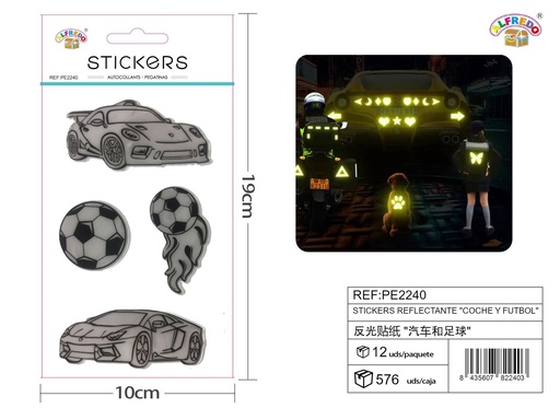 [PE2240] Stickers reflectantes "Coche y fútbol" 10x19cm para manualidades