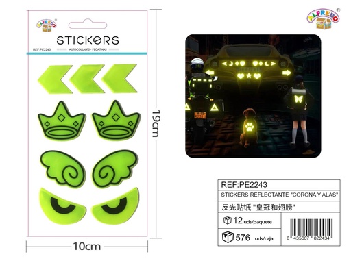 [PE2243] Stickers Reflectantes de Corona y Alas 10x19 cm - Adhesivos infantiles nocturnos