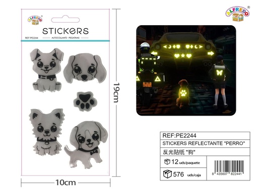 [PE2244] Stickers Reflectantes de Perro 10x19 cm - Adhesivos infantiles nocturnos
