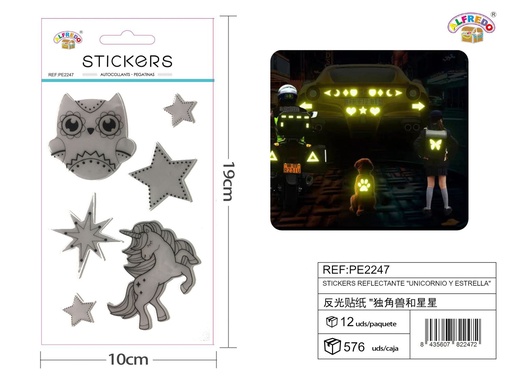 [PE2247] Stickers Reflectantes de Unicornio y Estrella 10x19 cm - Adhesivos infantiles nocturnos