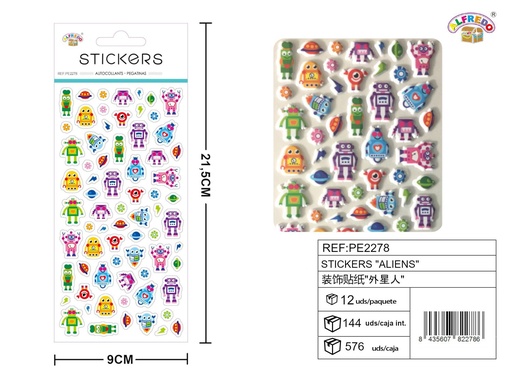 [PE2278] Stickers "Aliens" 9x21.5cm para manualidades