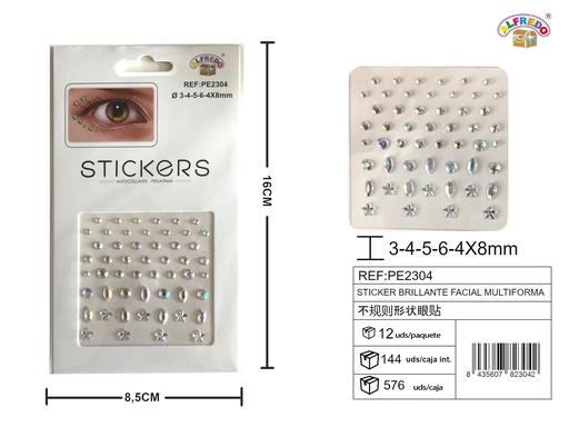 [PE2304] Sticker brillante facial multiforma 8.5x16cm para manualidades