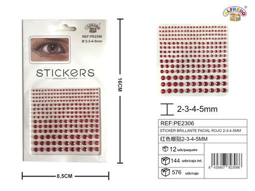 [PE2306] Sticker brillante facial rojo 2,3,4,5mm 8.5x16cm - Accesorios de belleza