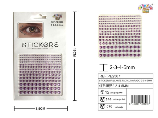 [PE2307] Sticker brillante facial morado 2,3,4,5mm 8.5x16cm - Accesorios de belleza