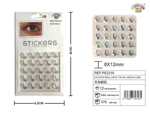 [PE2316] Sticker brillante facial media luna 8.5x16 cm - Decoraciones faciales