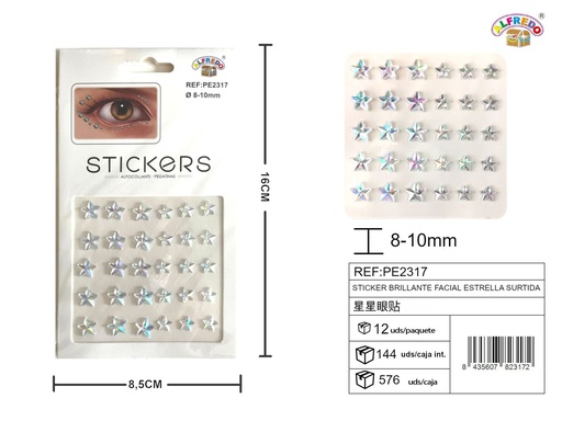 [PE2317] Sticker brillante facial estrella surtida 8.5x16 cm - Decoraciones faciales