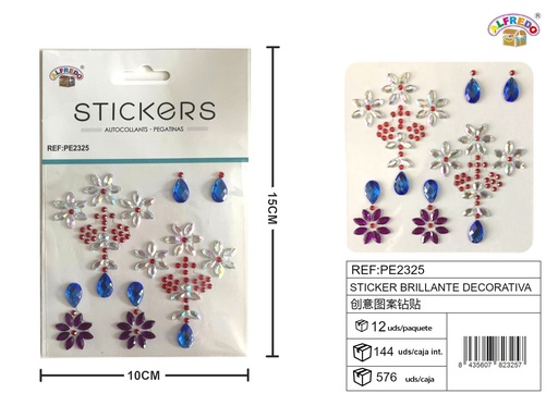 [PE2325] Sticker Brillante Decorativa 10x15 cm - Adorno de diamantes y perlas