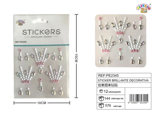 [PE2345] Sticker Brillante Decorativa 10x15 cm - Adorno de diamantes y perlas