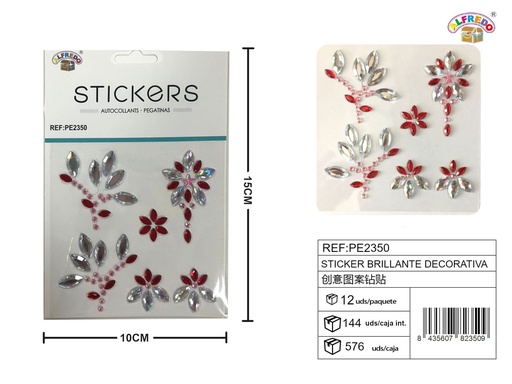 [PE2350] Sticker Brillante Decorativa 10x15 cm - Adorno de diamantes y perlas