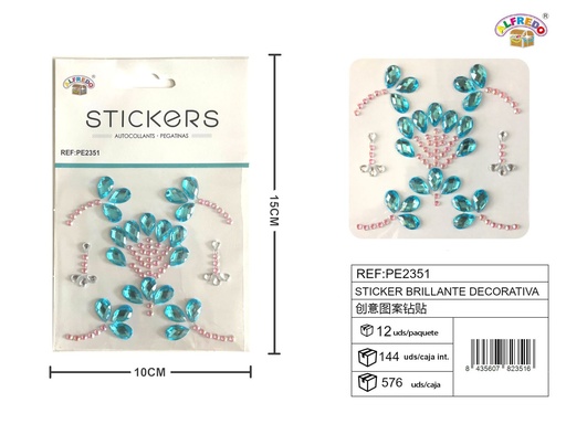 [PE2351] Sticker Brillante Decorativa 10x15 cm - Adorno de diamantes y perlas