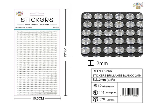 [PE2366] Pegatinas brillantes blancas 2 mm, 1020 piezas 10 x 20 cm - Decoración