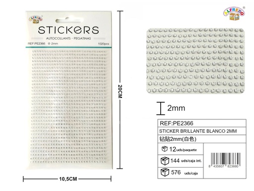 [PE2366] Stickers brillantes blancos 2mm 10.5x20cm para manualidades