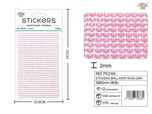 [PE2368] Pegatinas brillantes rosas 2 mm, 1020 piezas 10 x 20 cm - Decoración