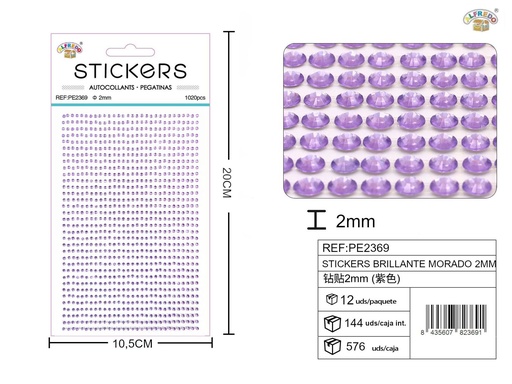[PE2369] Pegatinas brillantes moradas 2 mm, 1020 piezas 10 x 20 cm - Decoración